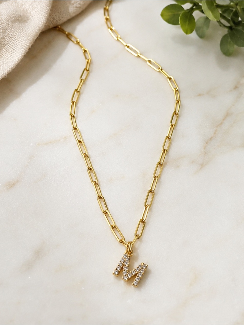 Premier Designs Gold Letter “M” Pendant Necklace 16” paperclip chain